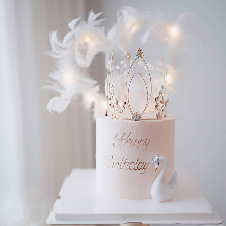 Net Red Cake Decoration Pearl Fairy Feather Plug-in Birthday Party Wedding Dessert Table White Feather Accessories