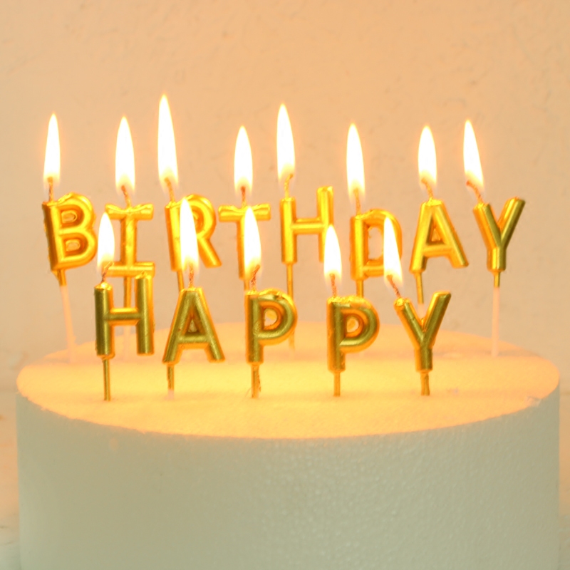 Suit Gold Happy Birthday Candle Native gold Alphabet Candle Birthday Cake decorated with gilded candles