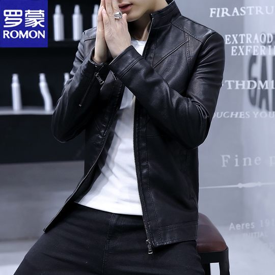 罗蒙官方正品春秋海宁软皮皮衣2025新款男士夹克真立领皮夹克外套