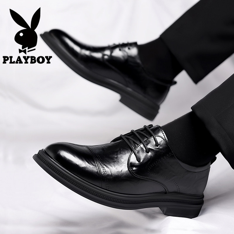 Кожаная обувь Playboy, мужская зимняя деловая официальная одежда, мужская кожаная обувь большого размера, увеличивающая рост, плюс бархатные теплые свадебные туфли для жениха