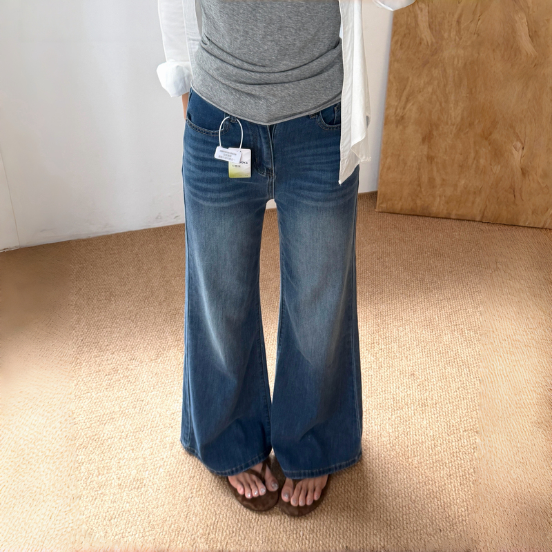 Vintage Blue Flared Jeans for Women, Autumn Slim Straight-Leg Pants, Plus Size, High-Waisted, Slimming, Non-Tight Flared Pants Vintage Blue Flared Jeans for Women, Autumn Slim Straight-Leg Pants, Plus Size, High-Waisted, Slimming, Non-Tight Flared Pants