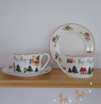 Rua Acute Santa Clay Sledge Bone Porcelain Coffee Cup Disc Double Face Pattern Gift Spot Afternoon Tea Cup