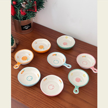 Rua Cute Katinins Wind Ceramic Soy Sauce Disc Hand-painted Under-painted Saucy Dish Hot Pot dip