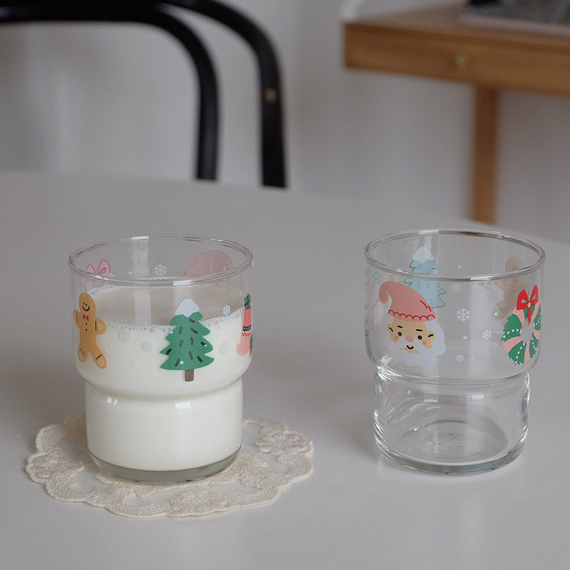 Rua Homemade Cute Christmas Gingerbread Man Glass Cup Milk Cup Juice Coffee Cup Cartoon Christmas Old Man