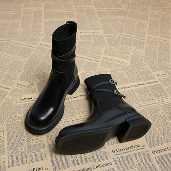 Korean style sock boots martin boots thick heel slim short boots for women