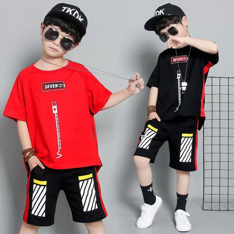 Bộ đồ ngắn tay bé trai 2020 ngày mẫu giáo mùa hè của trẻ em xu hướng hip-hop phong cách hip-hop jazz dance trang phục - Trang phục