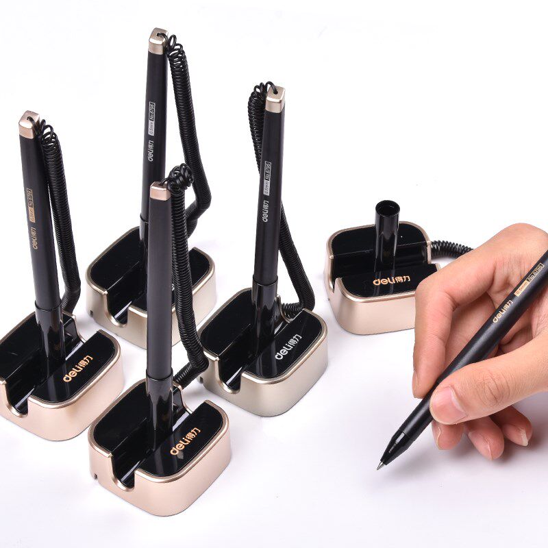 Desktop Pen Fixed Signature Pen adhesive table Desk Office Middle Pen Bank Counter With Thread Rope Black Water-based Pen