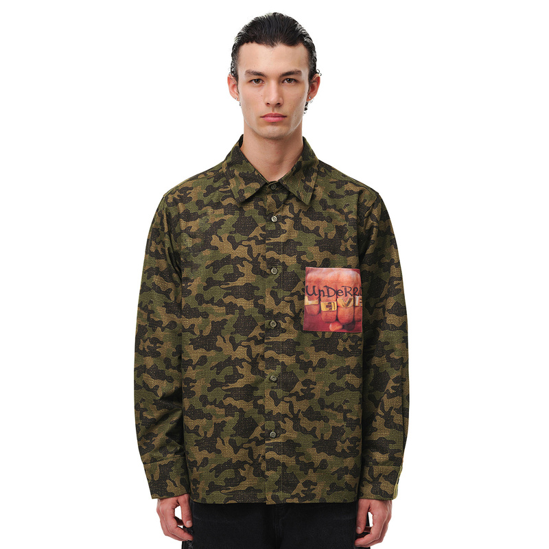 Under20 Love Fist Camouflage Lapel Long Sleeve Shirt