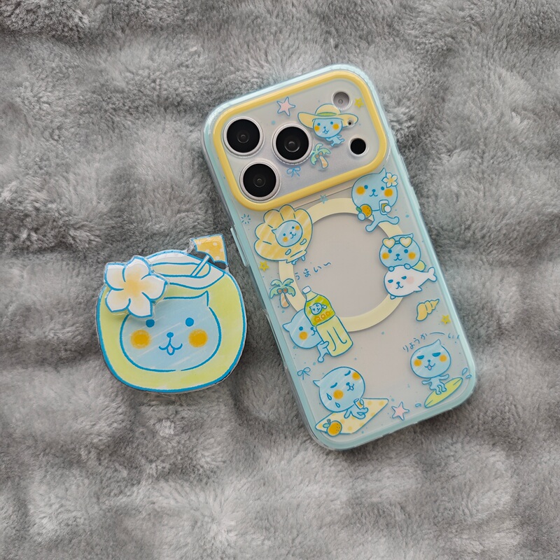 Two-In-One Imd Magnetic Summer Cartoon Cute Border Coconut Surfing  Phone Case Suitable for iPhone 17 Pro Max, Personalized Anti-Drop Apple 16 Glossy 15 Fun Creative Stand New