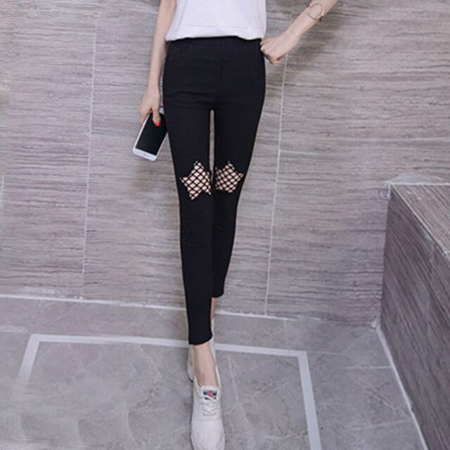 Spring and summer style new fishnet ripped bottoming pants for women, tight and versatile pencil pants, small leg pants for students, Korean version of women's pants, trendy