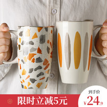 Ink color high value mug large capacity with lid Cup children summer home creative couple water Cup ceramic coffee cup