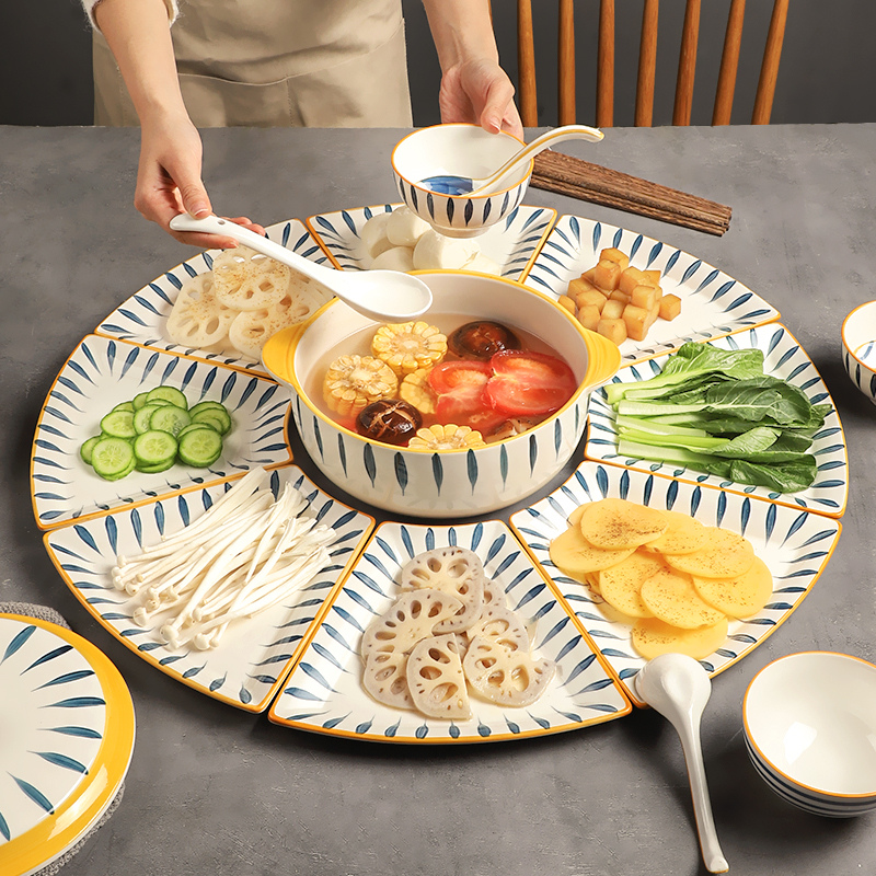 Reunion Parquet Cutlery Combined Bowls Dish Suit Home Day Style Ceramic Plates 2022 New Plate Round Table Dinner Plate