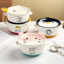 Ink Korean ceramic instant noodle bowl with lid large-capacity ceramic bowl student dormitory special bowl