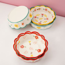 Ceramic fruit plate salad plate creative cute baking tray Net red ins Wind home 2021 New lace plate