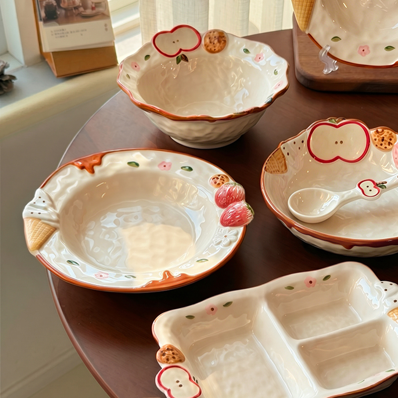 Beautiful Bowl and Plate Set, Cute One-Person Rice Bowl, Yogurt Bowl, Fruit Plate, Wedding and Birthday Gift, Tableware Gift Box