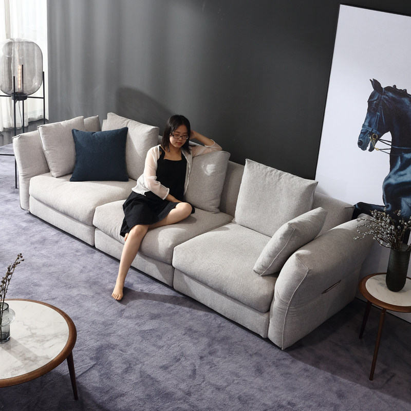 Nordic fabric sofa modern minimalist small apartment living room fully assembled removable and washable straight row down sofa can be customized