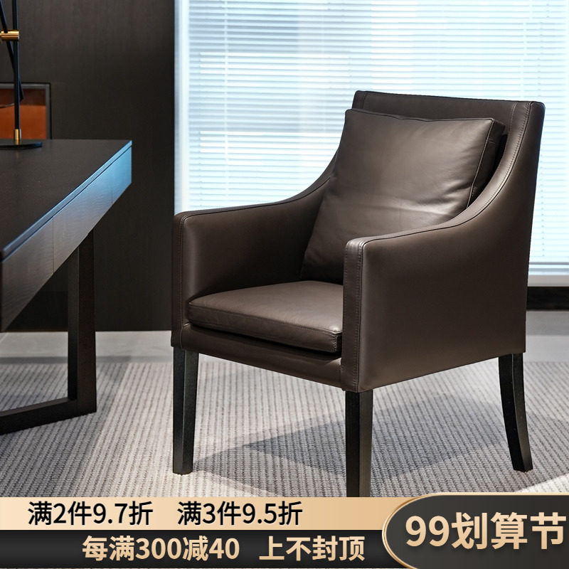 Italian minimalist minimalist wooden master backrest leather book chair study computer chair modern model public chair furniture