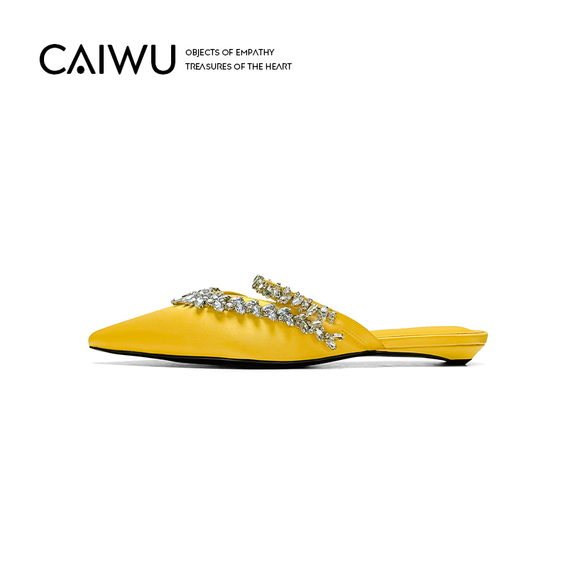 【Colorful Items】Ink Satin Starburst Silk Mules 2025 New Pointed Toe Flat Low Heel Closed-Toe Sandals for Women