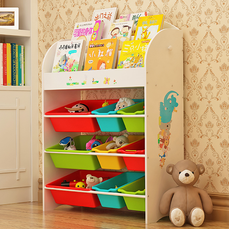 Poetry Romance Painting of children's storage shelves Multi-functional shelves Kindergarten Toddlers Toy shelf finishing racks