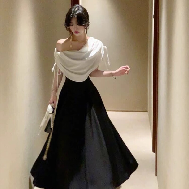 French-Style Dress for Women, Summer 2025 New Model, White, Elegant, Waist-Cinching Long Dress, Swing Collar, Hepburn-Style Court Dress French-Style Dress for Women, Summer 2025 New Model, White, Elegant, Waist-Cinching Long Dress, Swing Collar, Hepburn-Style Court Dress