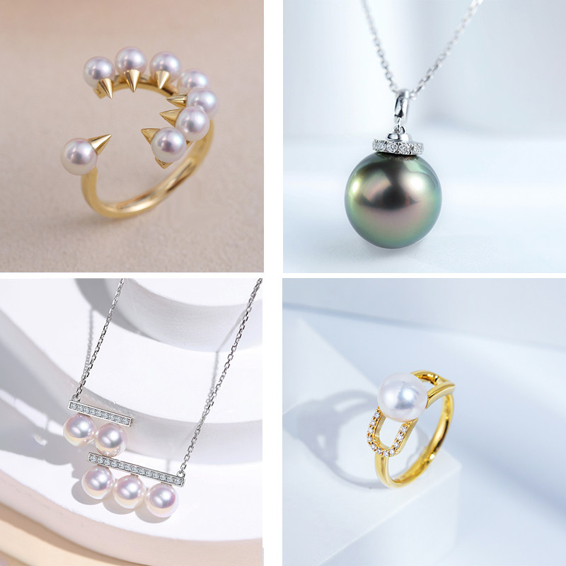 High-end jewelry custom 18k gold diamond sea water pearl earring necklace ring bracelet custom wedding ring pair ring