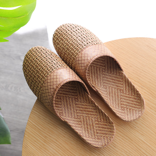 Linen slippers women's summer home rattan grass woven Baotou non-slip indoor household non-slip sandals men's summer