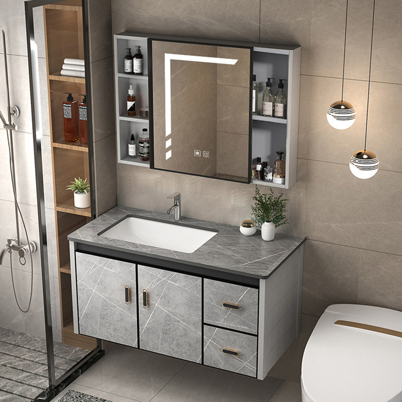 Sintered Stone Space Aluminum Bathroom Ceramic Integrated Washbasin Countertop Sink Washbasin Bathroom Cabinet Set Sintered Stone Space Aluminum Bathroom Ceramic Integrated Washbasin Countertop Sink Washbasin Bathroom Cabinet Set