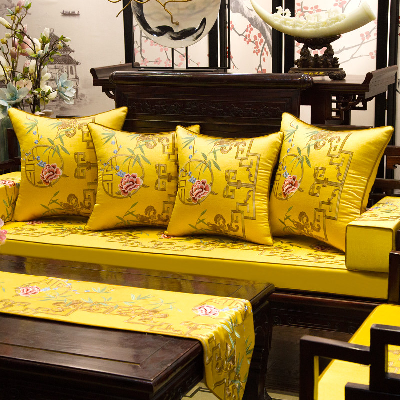 New Chinese sofa cushion anti-skating summer cushion red solid wood Chinese luohan mattress five piece set