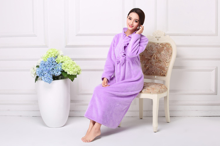 Cộng với phân bón XL áo ngủ nữ béo mm bà bầu mùa đông dày flannel dài tay cộng với đồ ngủ dài áo ngủ lỏng đầm thiết kế đẹp