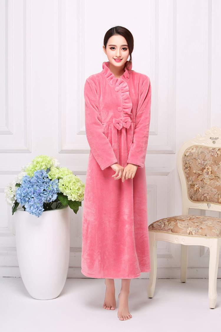 Cộng với phân bón XL áo ngủ nữ béo mm bà bầu mùa đông dày flannel dài tay cộng với đồ ngủ dài áo ngủ lỏng đầm thiết kế đẹp