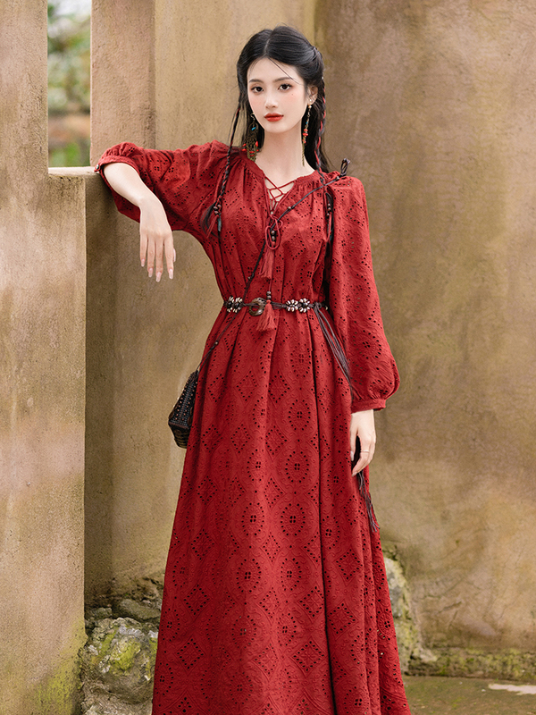 Exotic Clothing for Women Xishuangbanna Northwest Yunnan Dali Lijiang Travel Vacation Dress Red Skirt