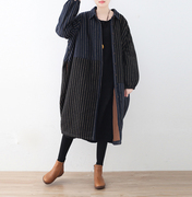 thiết kế ban đầu mới Yumutu Winter của loose-fitting sọc dọc bông áo khoác dày quần áo len lông cừu lớn mã của phụ nữ