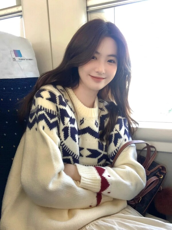Fair Isle Sweater for Women, Autumn and Winter 2026 New Style, Loose and Lazy Style, Soft and Cozy, Christmas Vibe Pullover, Niche Top Fair Isle Sweater for Women, Autumn and Winter 2026 New Style, Loose and Lazy Style, Soft and Cozy, Christmas Vibe Pullover, Niche Top