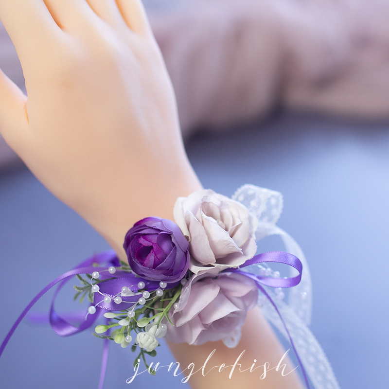 Purple & Wrist Flower-Forest Department Watercolor powder bride Bridesmaid Wrist flower groom Lapel flower Sternal flower wedding ceremony External shot prop Europe and America