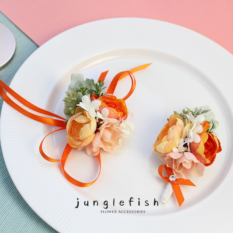 Orange red orange zest bridal bridal bridesmaid's wrist flowers groom brooch bridegroom brooding brooch wedding gift wedding gifts