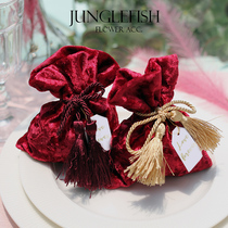 JF Original Creative Red Velvet Cloth Delight Sugar Bag Gold Flow Suede Chinese Knot Wedding Wedding Banquet Sugar Box Cloth Bag