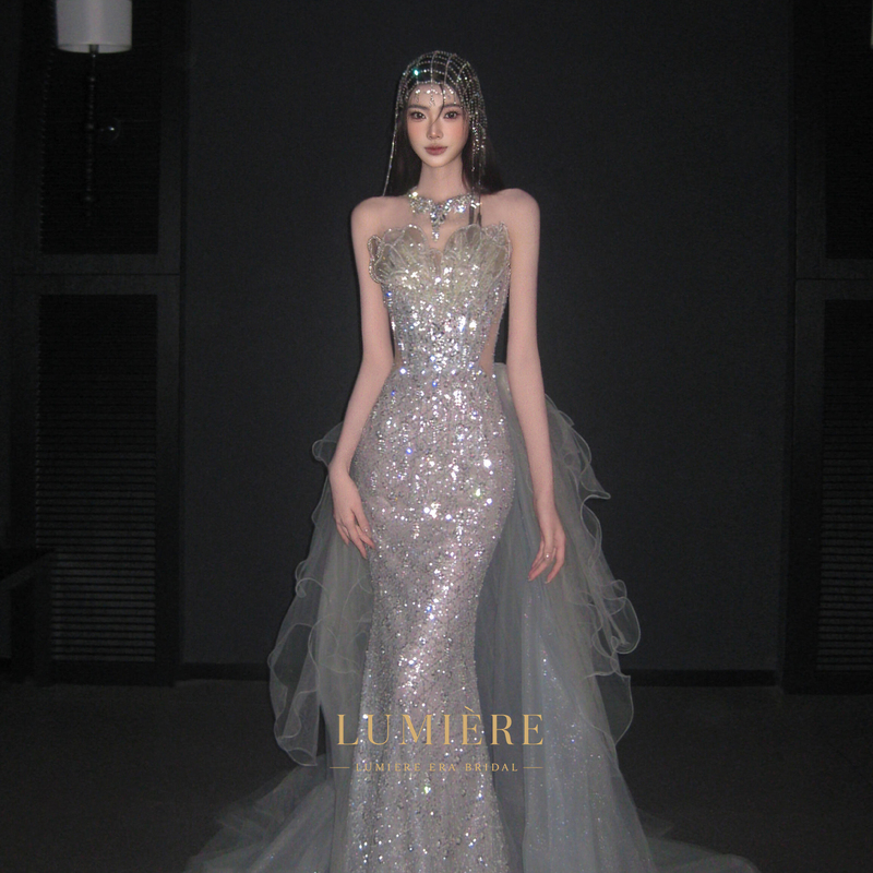 Deep Sea Star Scale Evening Dress Bride's Toasting Dress 2026 New Model High-End Strapless Mermaid Wedding Dress for Annual Party
