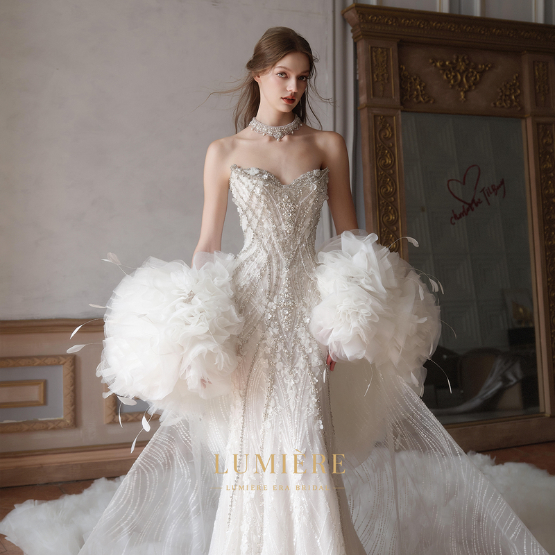 Cloud Feather Star Wave Palace Style Mermaid Wedding Dress Main Fabric 2026 New Heavy Craft High-Quality Custom Strapless