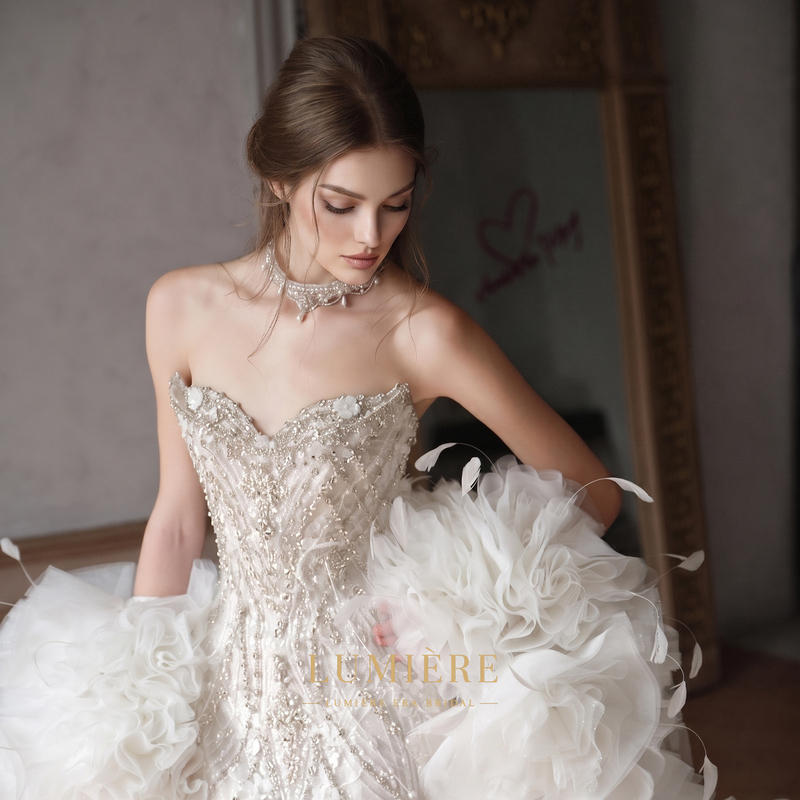 Cloud Feather Star Wave Palace Style Mermaid Wedding Dress Main Fabric 2026 New Heavy Craft High-Quality Custom Strapless Cloud Feather Star Wave Palace Style Mermaid Wedding Dress Main Fabric 2026 New Heavy Craft High-Quality Custom Strapless