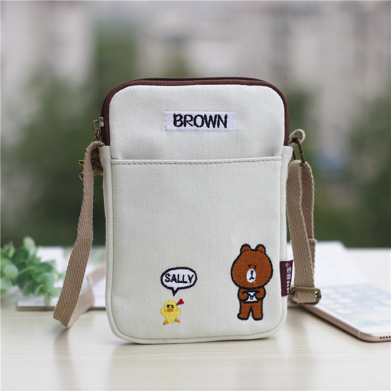 Cartoon New Tide Mini Bag Girl 100 Lap Canvas Slanted Satchel Bag Vertical hanging neck phone bag Zero wallet
