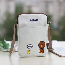 Cartoon New Tide mini bag female Joker canvas crossbody mobile phone bag vertical neck pocket pocket coin wallet