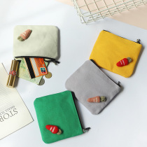 Pure colour Korean version cute carrot zero wallet small freshener girl heart zipped canvas Mini card bag containing cloth bag