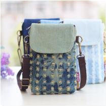 Small bag girl hanging neck phone bag multilayer denim cloth large screen inclined cross mobile phone bag men and women walk around with their satchel bag