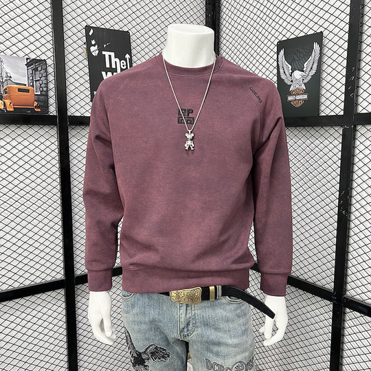 2025新款卫衣男春秋季潮牌圆领修身简约美式休闲加绒加厚打底衫潮