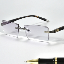 Rimless glasses business myopia presbyopia with degree radiation protection finished Anti-blue color changing flat lens