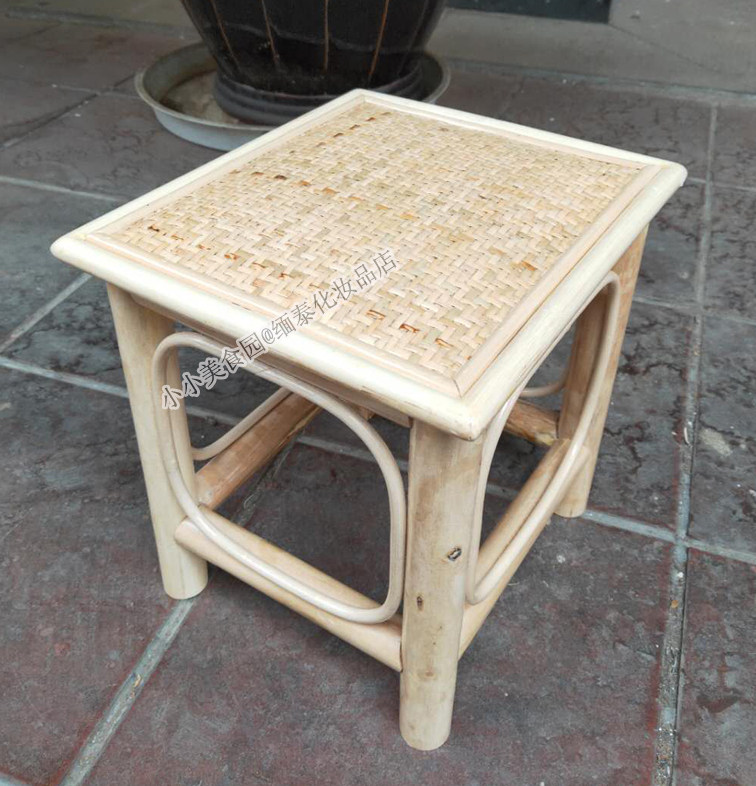 Small rattan stool small stool red wood solid wood Chinese short stool Home swapped stool Children's square stool living-room bench rattan stool 
