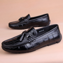 Lefu Shoes Genuine Leather Leather Leather Leather Shoes Shoes Embossed Bean shoes Mens Inron Flat bottom single shoe boat Shoe One foot pedal mens shoes