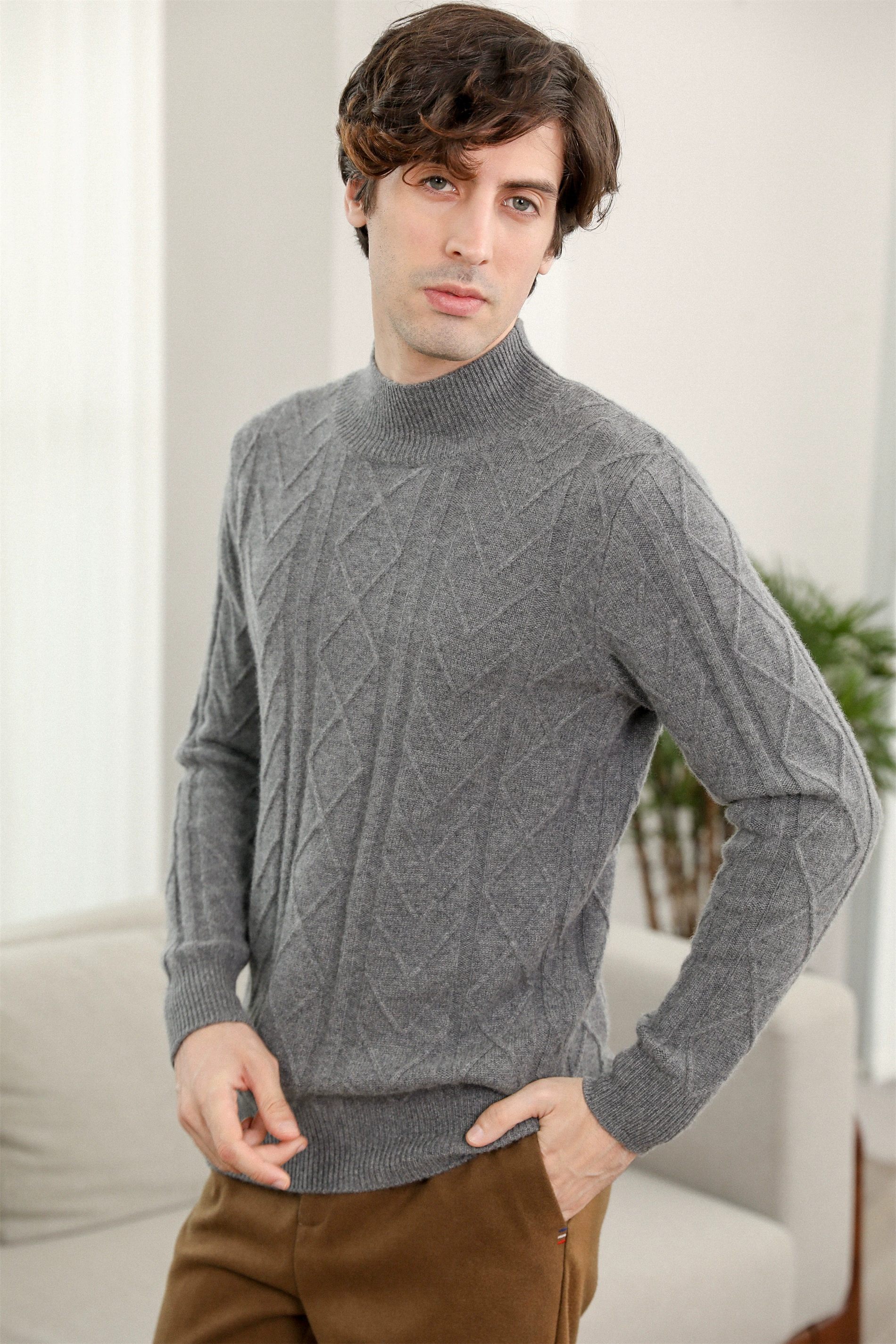 2020 phong cách hot 100% áo len cashmere nguyên chất nam dày áo len cổ tròn mùa đông chạm đáy xu hướng thời trang - Áo len Cashmere