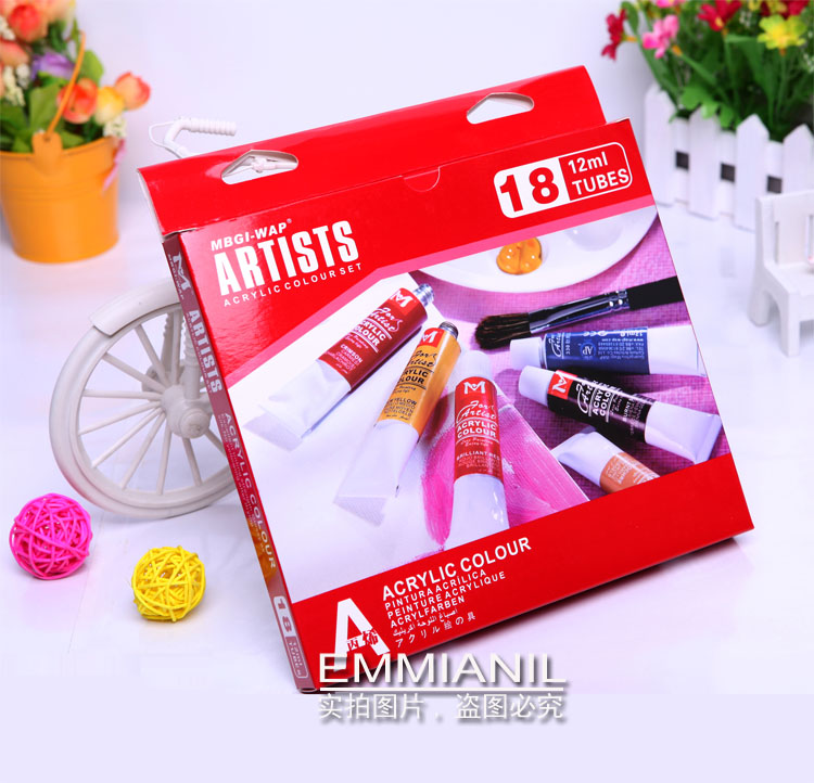 美甲用品 指甲彩绘丙烯原料 画花  美甲颜料 18色套装 12ml