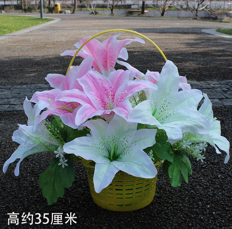 Simulation lily basket Qingming flowers Fake flowers Cemetery grave flowers on the grave silk flowers cheap sacrificial flowers decorative flowers